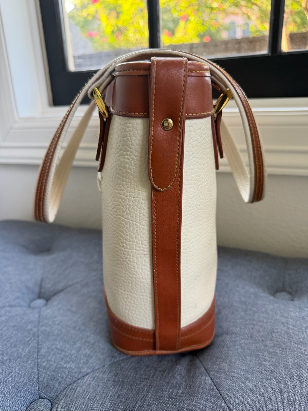 Dooney & Bourke Cream/bone and Brown Leather-Trim Tote Bag - Picture 4 of 6